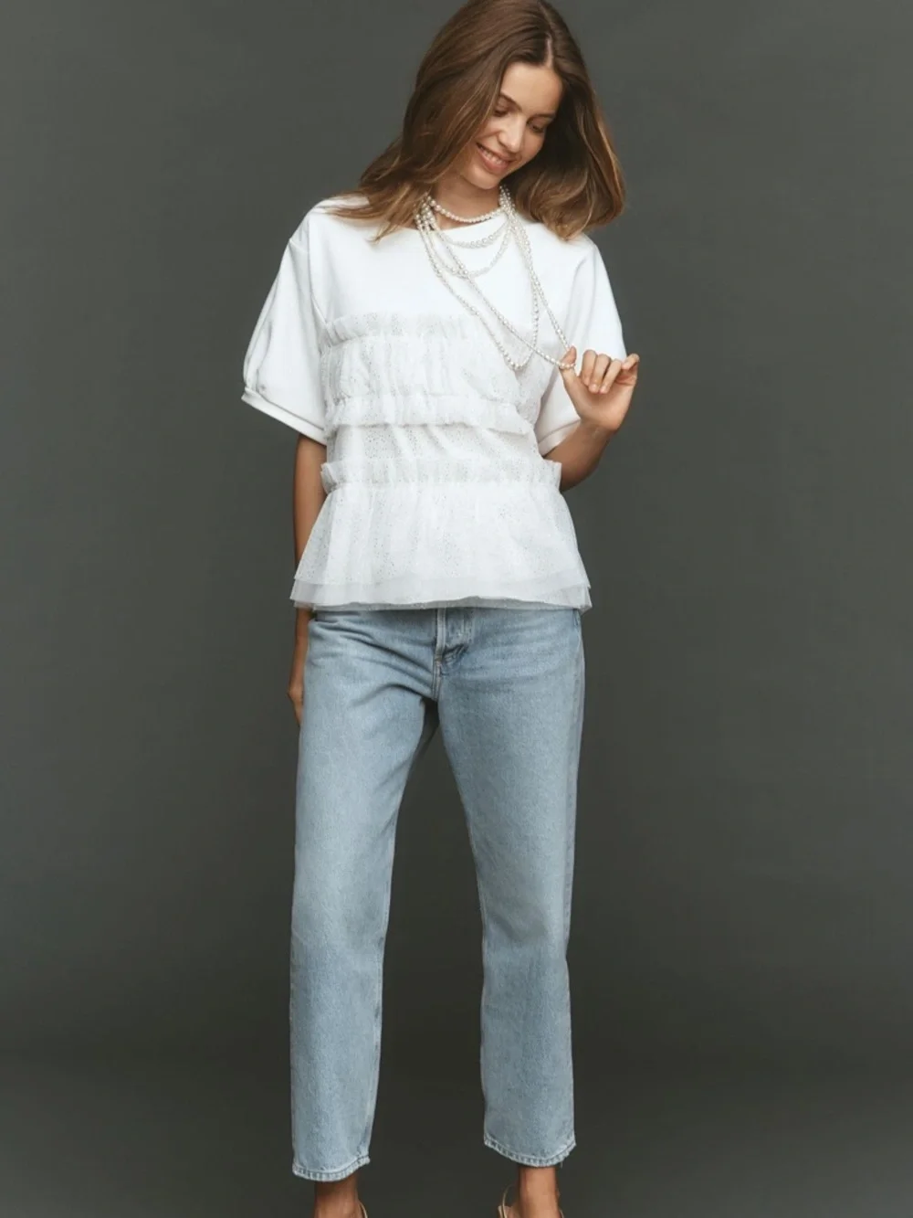 Maeve Short-Sleeve Smocked Ruffled Sweatshirt - Picture 3 of 3